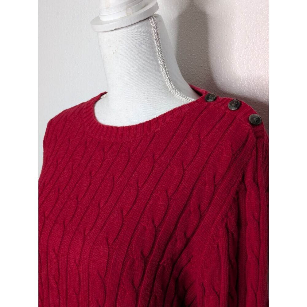 Croft Barrow Sweater Womens Solid Red Chunky Knit Round Neck Size Medium - Picture 4 of 8